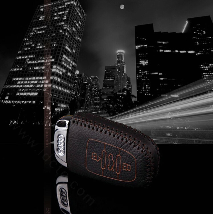 Funky Genuine Leather Key Ring Auto Key Bags Smart for Audi R8 - Black